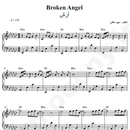 نت پیانو broken angel آرش