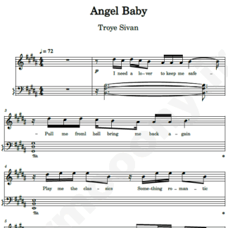 نت پیانو angel baby troye sivan