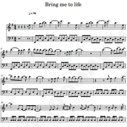 نت پیانو Bring me to life از Evanescence