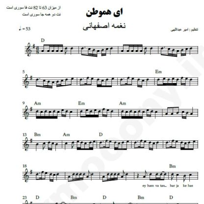 نت کیبورد ای هموطن نغمه اصفهانی