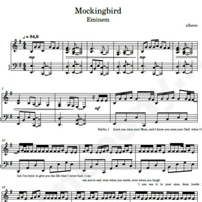 نت پیانو mockingbird eminem