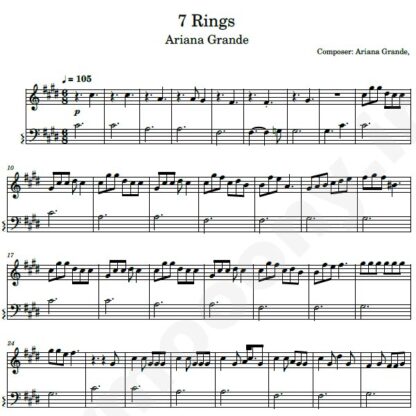 نت پیانو 7 rings ariana grande
