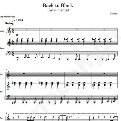 نت پیانو back to black