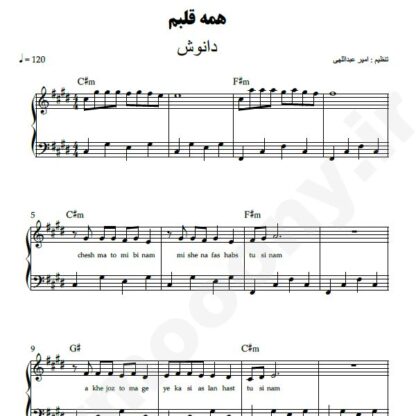 نت پیانو همه قلبم دانوش