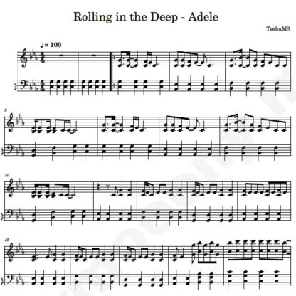 نت پیانو rolling in the deep adele