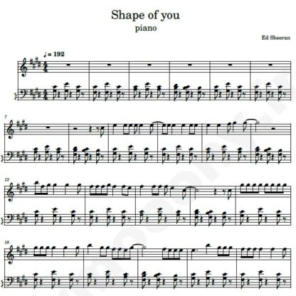 نت پیانو shape of you
