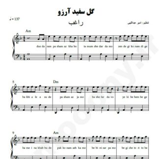 نت پیانو گل سفید آرزو راغب