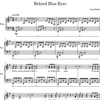 نت پیانو behind blue eyes limp bizkit