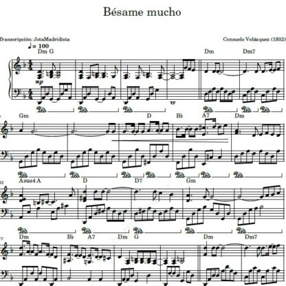نت پیانو besame mucho