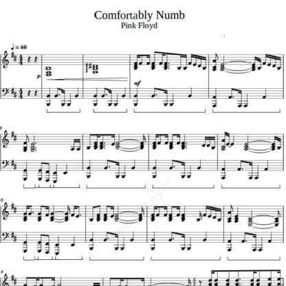 نت پیانو Comfortably Numb Pink Floyd