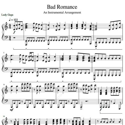 نت پیانو Lady Gaga Bad Romance