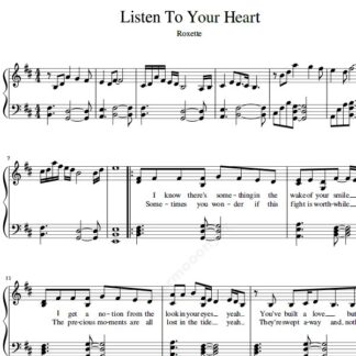 نت پیانو Listen to your Heart Roxette