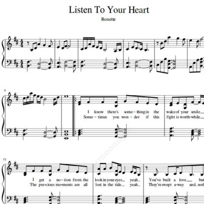 نت پیانو Listen to your Heart Roxette