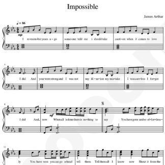 نت پیانو Impossible James Arthur