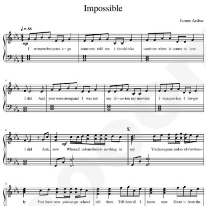 نت پیانو Impossible James Arthur