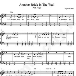 نت پیانو another brick in the wall