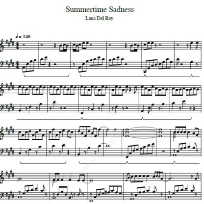نت پیانو summertime sadness